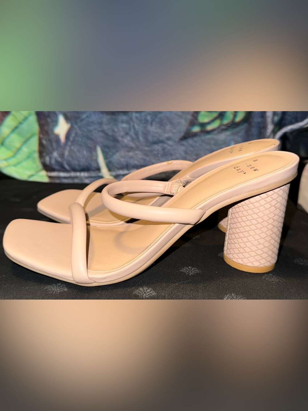 NWOT a new day Beige Double-Strap Square Toe Block Heel Sandals